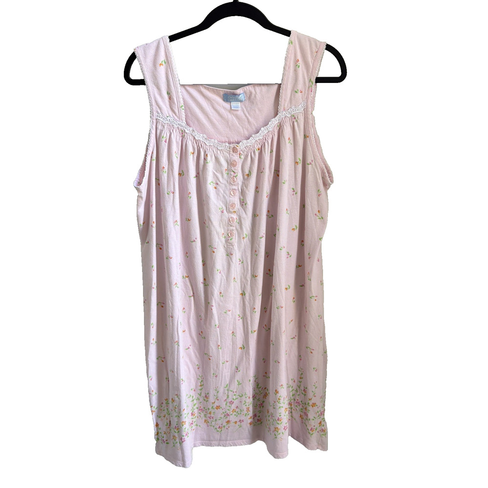 Celestial Dreams Sleep Gown Womens 2X Pink Floral Sleeveless Chemise Nightgown